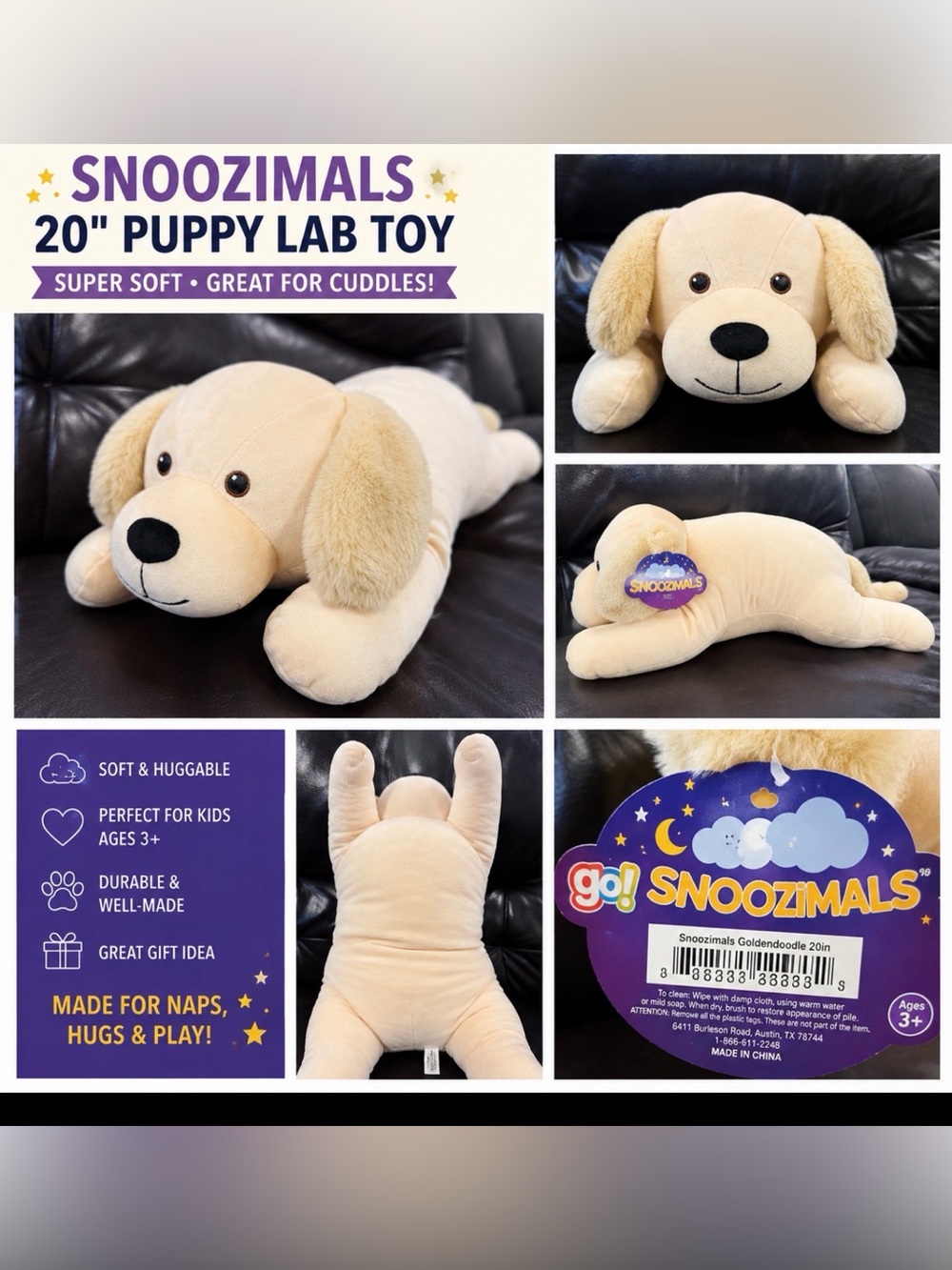 Snoozimals Goldendoodle Puppy Plush Stuffed Animal 20” Soft Sleeping Dog Pillow